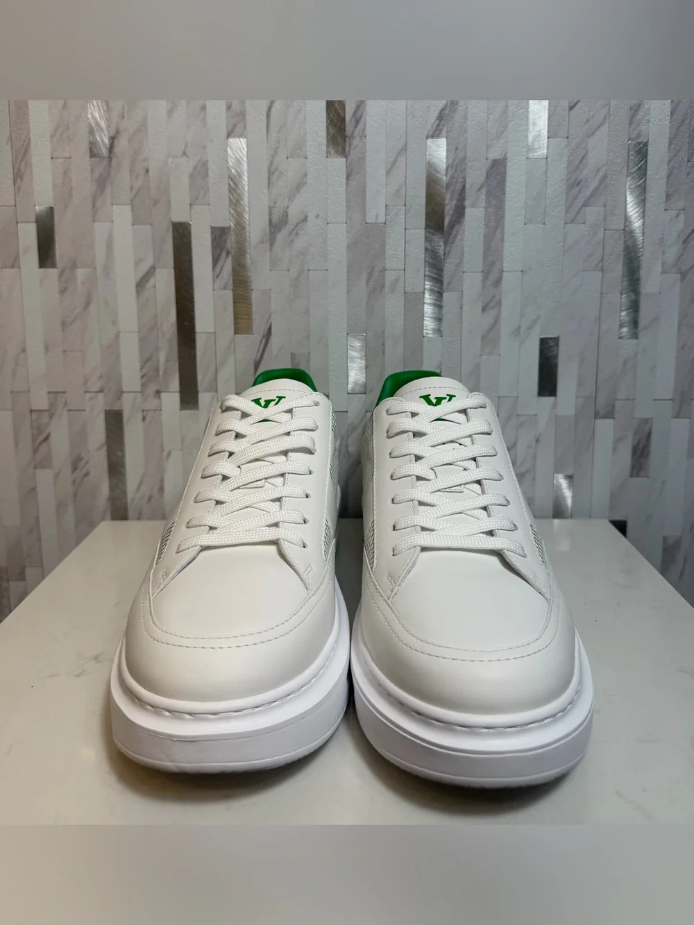 🍀Louis Vuitton Men’s Beverly Hills Giant Damier White/Green Sneakers 7.5UK/9US